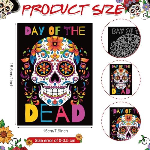 Marspark 24 Pcs Day of the Dead Scratch Paper Halloween Art Crafts Bulk