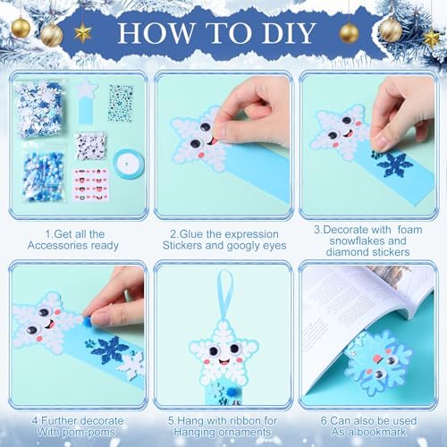 Funrous 48 Sets Crafts Kit Paper Crafts DIY Make Your Own Hanging Ornaments with Pompoms Diamond Stickers for Holiday Classroom Activities Party Favors, Bookmark