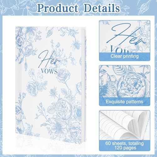 2 Pcs Vow Books His and Hers Floral Wedding Vow Books with 60 Pages