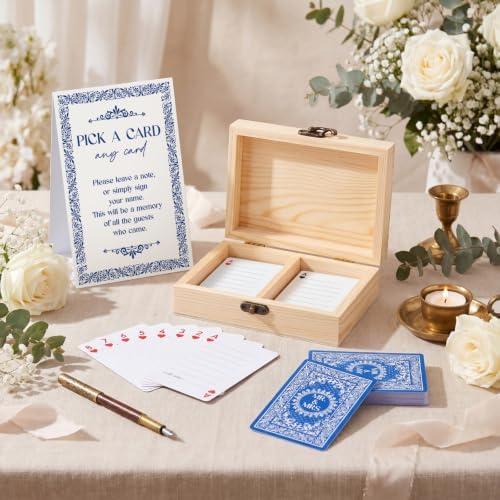 AceOrbit 57 Pack Blue Wedding Guest Book Playing Cards Set with Wooden Box