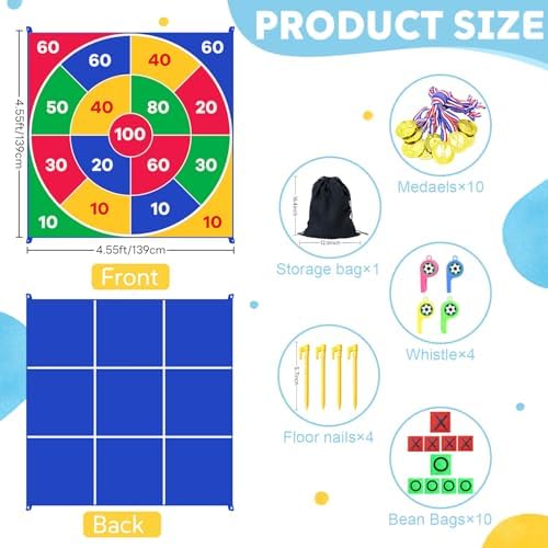 2-in-1 Giant Tic Tac Toe Game Bean Bag Toss Games, 4.5FT Double-Sided Large Tic Tac Toe Game with 10 Pcs Bean Bags, Outdoor Games for Adults and Family Lawn Yard Carnival Field Day Party