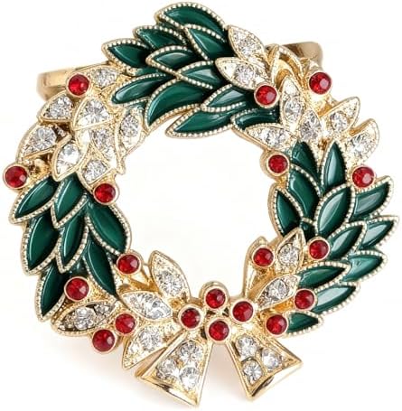 Alloy Enamel Wreath Napkin Rings (4-Set Pack) - Dinner Napkin Holders & Festive Tabletop Topper for Holiday Place Settings