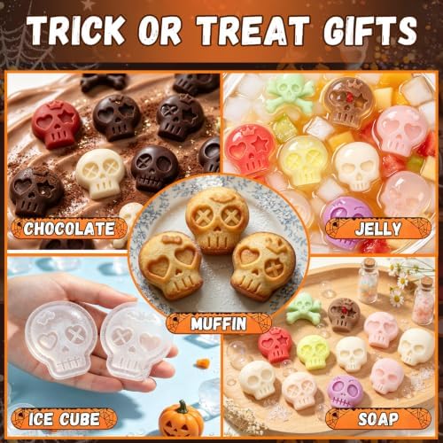Halloween 2-Pack Skull Silicone Baking Molds Pan - 6-Cavity for Cakelet & Chocolate, BPA-Free Food Grade, Non-Stick Easy Release & Dishwasher Safe