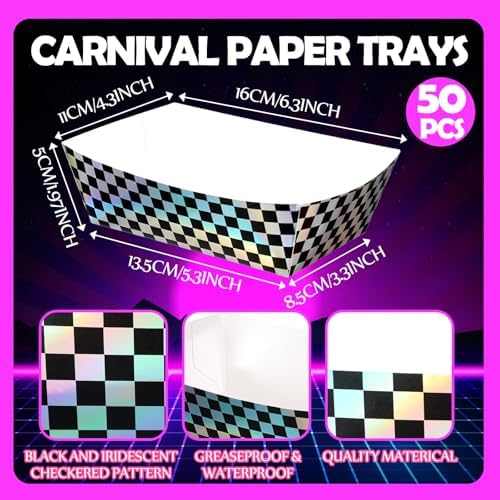 Geosar 100 Pcs Gingham Paper Food Tray with Wax Paper,Iridescent