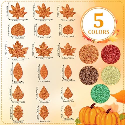 JULBEAR 300Pcs Fall Leaf Foam Stickers, Glitter Maple Leaves Decals