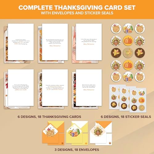 Decorably 18 Pack 5x7in Happy Thanksgiving Cards with Envelopes & Stickers