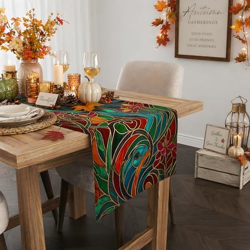 OHOME Fall Decor - Stained Glass Table Runner
