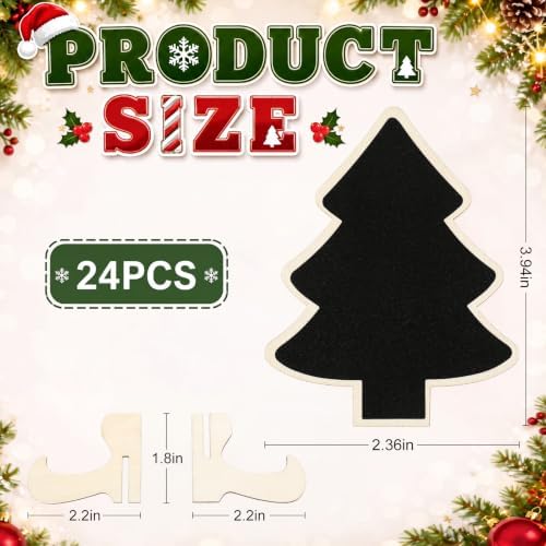 Eaasty 24 Pack Mini Chalkboard Signs with Stand 2 Pens Erasable,Xmas Tree