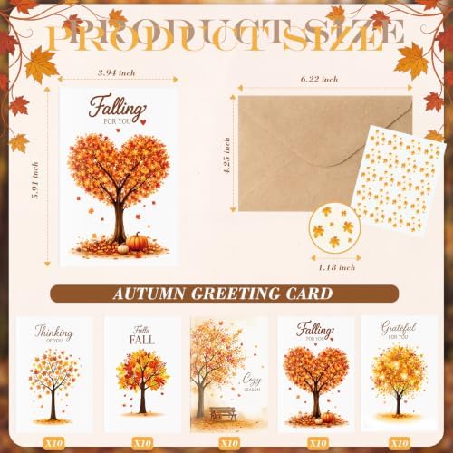 Eaasty 50 Sets Greeting Cards & Envelopes, Autumn Style