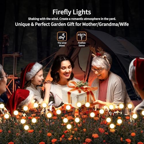vignuto Solar Lights Outdoor Waterproof, 2 Packs 16LED, Solar Garden, Patio, Garden Decor, Patio Decor, Firefly Outdoor, Unique Gifts for Women, Gifts for Grandma