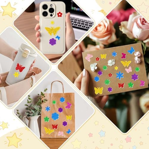 Foam Stickers,448 PCS 3D Glitter Foam Flower and Butterfly Stickers,7Colors