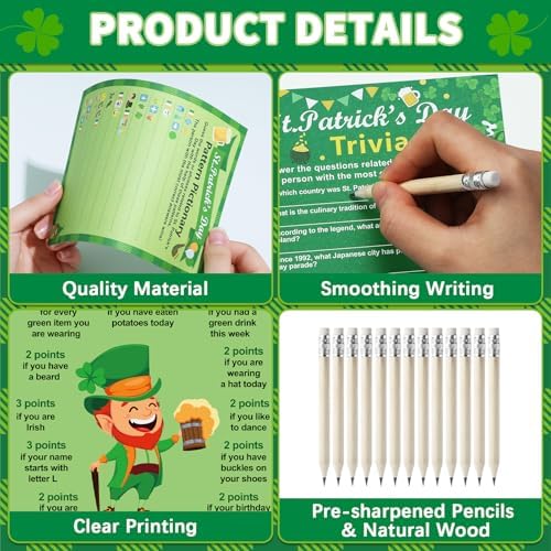 231 Pcs St. Patrick's Day Party Games Cards Lucky Shamrock Leprechaun Trivia Word Search Scramble Maze Games St. Patrick's Day Party Gifts Supplies for Adults Kids Irish Classroom Activities Birthday