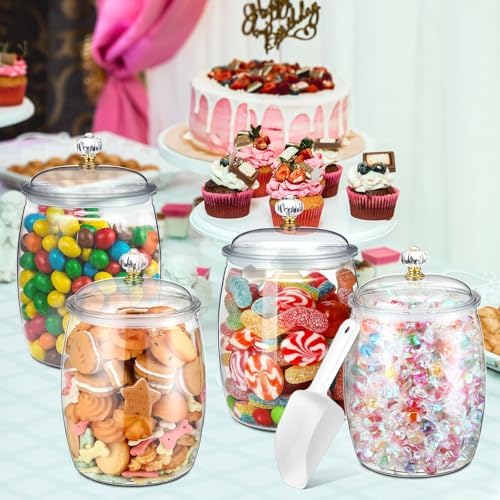 Nuogo 4 Pcs Plastic Candy Jars with Lid Unbreakable,Stylish,64 oz