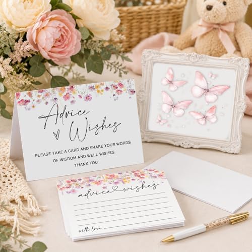 Advice and Wishes Cards Set with Message Notes and Keepsake Options, Guest Book Alternative for Baby Shower, Wedding, Bridal Shower, Graduation and Birthday Celebrations (50, B White, White Color Set)
