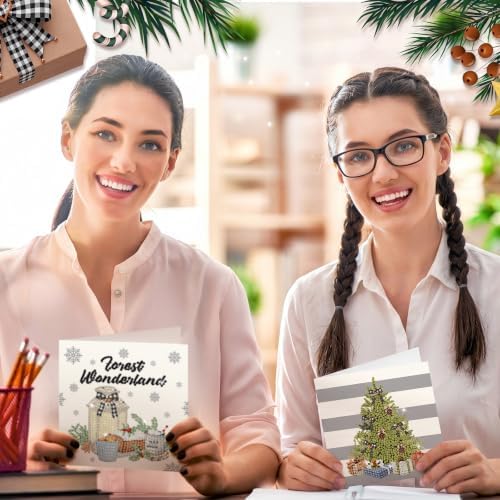 Saillong 12 Pack Neutral Christmas Diamond Painting Greeting Card Kits DIY Gray Christmas Diamond Art Cards with Envelopes Xmas 5D Rhinestones Painting Kit for Adults DIY Craft Family Friend Xmas Gift