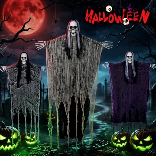3 Pack Hanging Halloween Skeletons Ghosts Outdoor Decorations