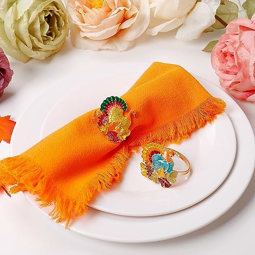 Thanksgiving Turkey Napkin Rings Set of 8, Fall Napkin Rings Metal Napkin Holders Gold Serviette Buckles for Thanksgiving Autumn Party Home Kitchen Dinner Table Celebration (Turkey)