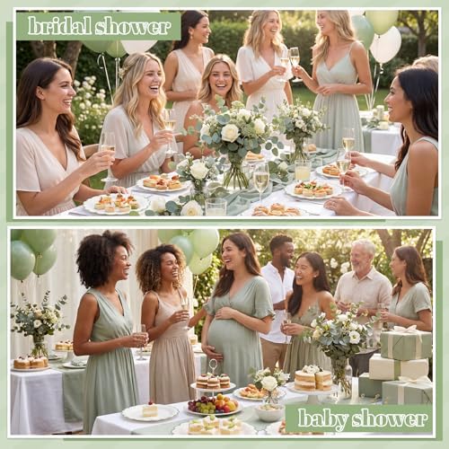 NatNarr 30 Pk Sage Green Paper Plates 9" Scalloped Green White Party Plates