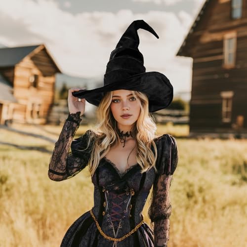 Ibeauti Witch Hat Women Large Ruched Halloween Witch Hat Costume Accessory for Party