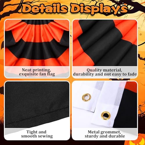 Augshy 4 Pack Halloween Bunting Fan Flags, Black Orange Pleated Half Banner