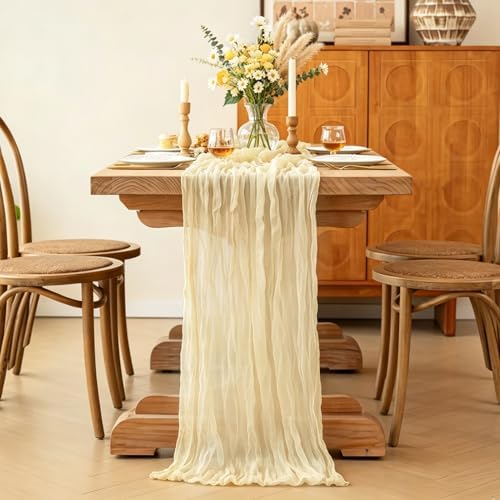 3Pcs Beige Table Runner, 10FT Rustic Cheesecloth Table Runner 35*120inch Boho Beige Runner for Wedding Bridal Shower Baby Shower Table Centerpiece Decorations