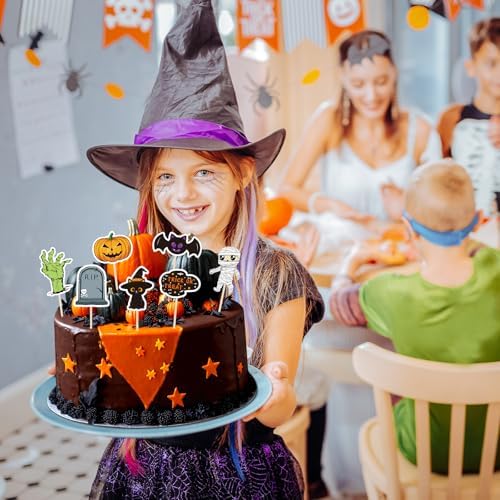 NACHLYNN 70pcs Halloween Cupcake Toppers Spooky Haunted House Night Party Fruit Cake Decoration Favors