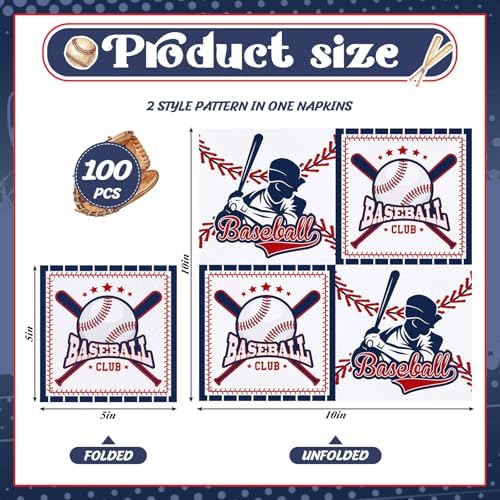 Natnarr 100 Pcs Baseball Napkins, 5" Baseball Birthday Napkins