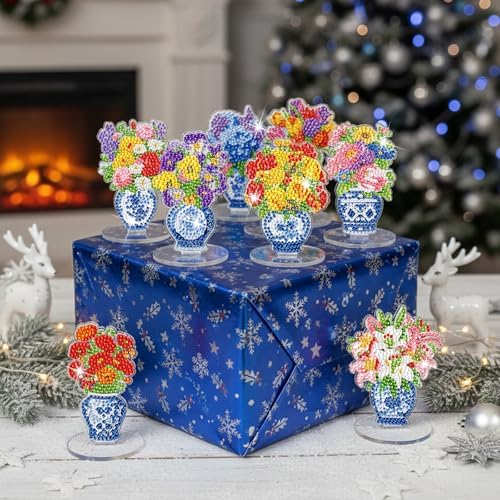 Kosiz 9 Pcs Christmas Chinoiserie Flower Diamond Painting Tabletop Decor