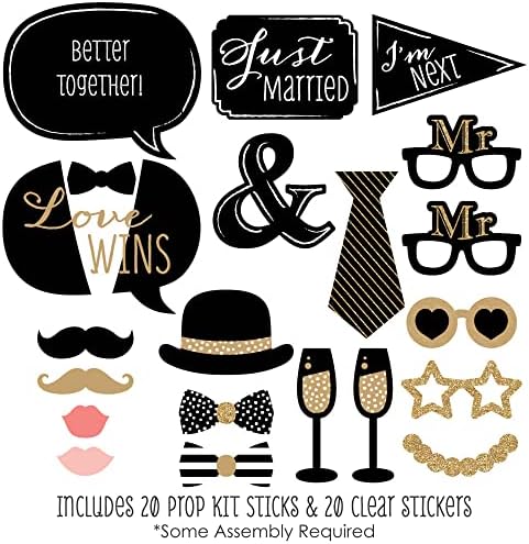 Mr. and Mr. - Gold - Gay Wedding Photo Booth Prop Kit, DIY Props - 20pc