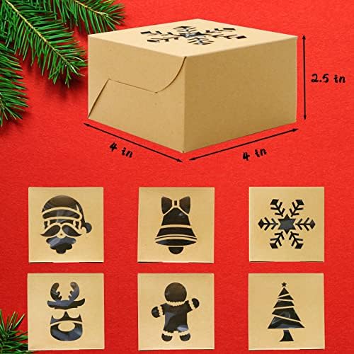 ZMCINER 24 Pieces Christmas Cookie Boxes Christmas Bakery Box with Window for Pastries, Cupcakes, Brownies, Cookies,Donuts, Brown Kraft Bakery Boxes 4"x 4"x 2.5"
