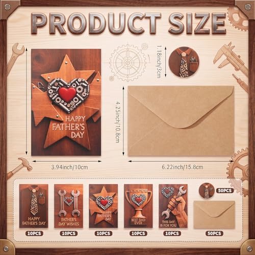 Eaasty 50 Sets Fathers Day Cards with Envelopes Stickers,Happy Father's Day
