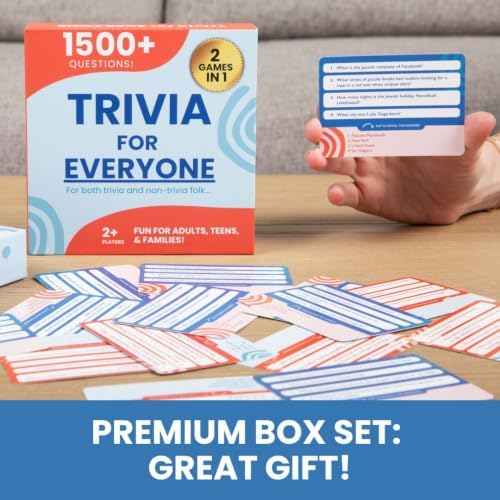 Trivia for Everyone - Trivia Game for Adults & Teens, 1500+ Questions & 2 Difficulty Levels - Fun Family Card Game for Game Night, Parties & Travel - Gift Idea