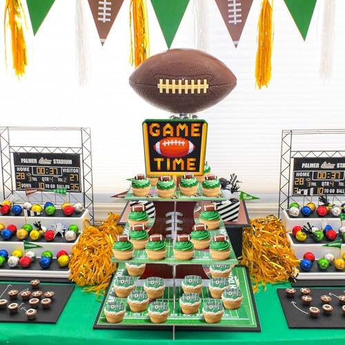 Gistome 3-Tier Football Cupcake Stand – Game Time Dessert Display Holder for Football Game Party, Sports-Themed Events, and Tailgate Celebrations