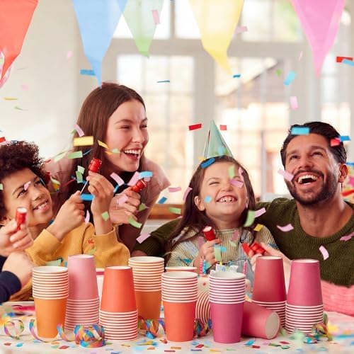 URATOT 60 Pieces 9 Ounce Disposable Paper Cups Pink Orange Party Cups Drinking Cups for Party, DIY, and Holiday, 5 Colors