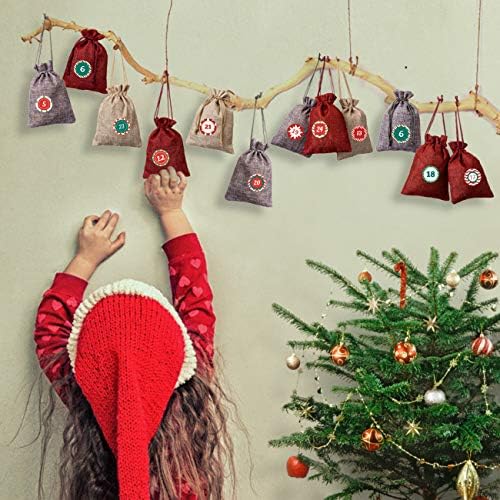 Naler Advent Calendar 2026, 24 Pieces Hanging Burlap Bags, 3 Colors