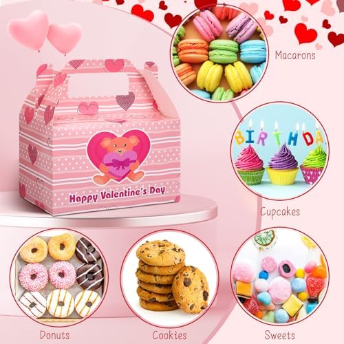 ReliThick 80 Pack Valentine's Day Treat Box with Cellophane Bags Heart Goodie Cookie Candy Boxes for Treats Valentine Gift Bag for Party(Chic)