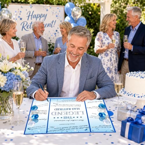 WNINK Blue Happy Retirement Guest Book, This Legend Has Retired Signature Memory Book for Men Women, Retirement Party Decorations, Farewell Gift for Coworker Friend Office Celebration