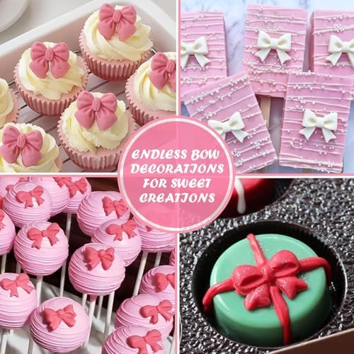 HKNMTT Mini Bow Silicone Molds for Candy Fondant Chocolate Clay Cake Sugar Cake Pop Decorating, 16 Cavities Cute Shapes DIY Cupcake Toppers Craft Birthday Moulds