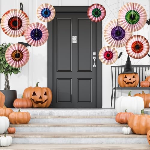 Dispowreath 9 Pcs Halloween Fans Decorations Eyeball Hanging Paper Fans