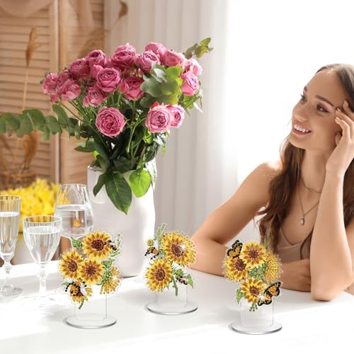Kosiz 9 Pcs Sunflower Diamond Art Tabletop Decor Sunflower Diamond Art Kits