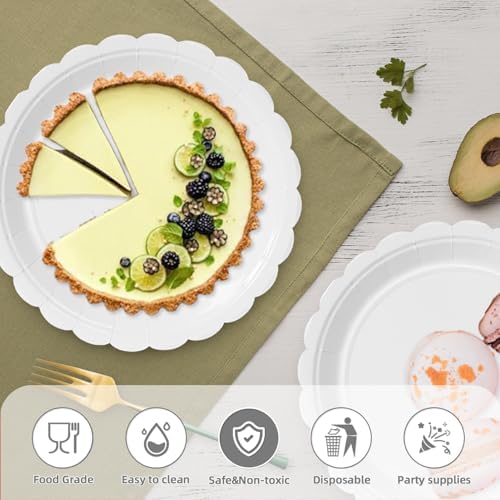 Vyntra 50 Pcs White 9 Inch Scalloped Paper Dinner Plates