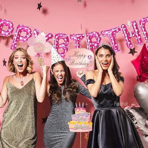 33 Pcs Rose Gold Photo Booth Props, Happy Birthday Table Centerpieces & Party Favor Supplies for Women's Birthday Celebration Decorations