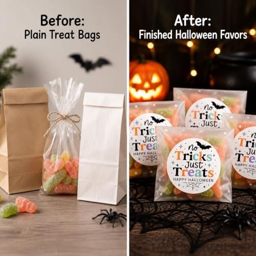 Halloween Treat Bag Favor Stickers: No Tricks Just Treats 120 PCS Seals