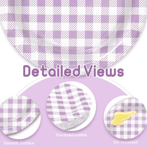 Vyntra 50 Pcs Lavender Gingham 9 Inch Round Paper Dinner Plates
