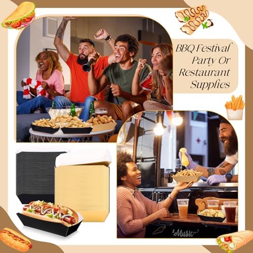 Yeaqee 100 Pcs 7" Paper Hot Dog Trays Disposable Food Nacho Boats