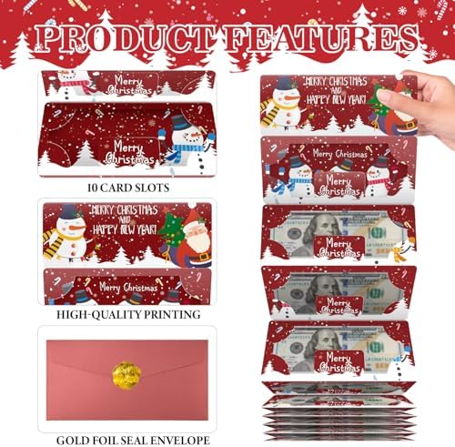 Jaywayang Christmas Money or Gift Card Holder with 10 Slots, Surprise Cash Envelope Holders for Men Women Girls Boys (Red)