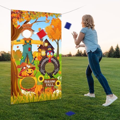Thanksgiving Party Toss Game Backdrop, Turkey Pumpkin Harvest Design