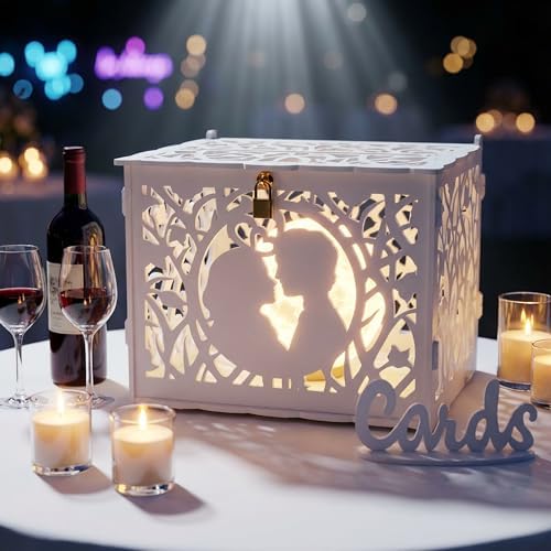 Jolik Wedding Card Box with Sign – Large Rustic Wedding Money Box Holder, DIY Envelop Gift Card Shadow Boxes for Wedding Reception, Anniversary, Graduation, and Birthday Parties