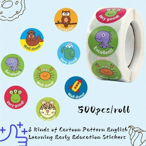 500Pcs Cartoon Stickers 1inch 8 Design Encourage Stickers Roll for Envelopes Invitations Cards Decorations