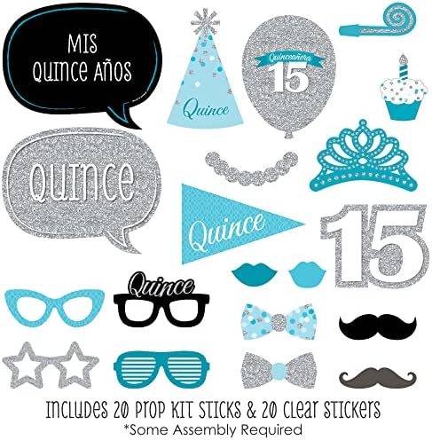 Quinceanera Teal - Sweet 15 Photo Booth Prop Kit, DIY Props - 20pc